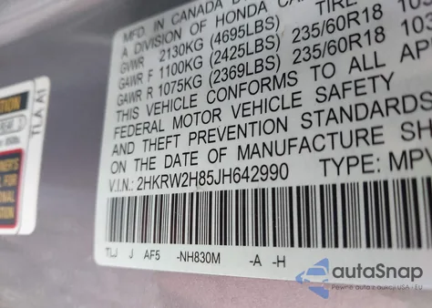 2018 Honda Cr-V Ex-L/Ex-L Navi из США, поврежденный, VIN 2HKRW2H85JH642990